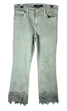 J BRAND Selena Crop‎ Jeans | Size 28 | Faded Gibson Green Embroidered Lace Hem