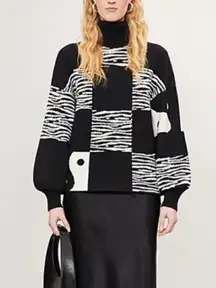 STAUD Zedd Abstract Yin Yang Zebra Balloon Sleeve Turtleneck Sweater Size Medium