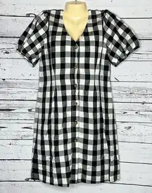 LOFT Ann Taylor NWT 8 Black & White Buffalo Check Plaid Linen Blend Shirt Dress