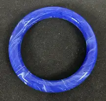 Cobalt Blue & White Swirl Glass Bangle Bracelet 2 5/8" Across Inside