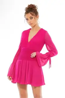 NWT Mac Duggal Dress Pink Pleated Bell Sleeve Chiffon Mini Dress #26411 size 2