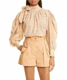 Ulla Johnson Petra Tie Neck Puff Sleeve Blouse Fawn Neutral Top Size 0