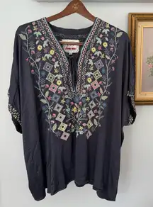Johnny Was Blue‎ Navy HENDAYA SATIN BLOUSE size XXL