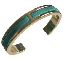 Express Gold Cuff Bracelet With Turquoise Enamel Inlay