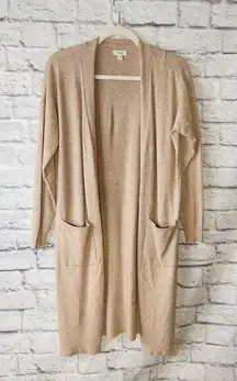 Debut Womans Size XS Open Front Long Cardigan Sweater Tan Long Sleeve