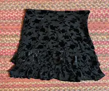 BLACK VELVET FLORAL TIERED RUFFLE MINI SKIRT