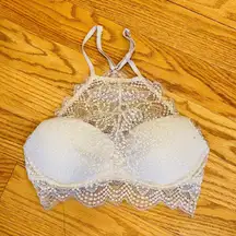 Victoria's Secret PINK White Lace Bralette Push Up Bra Halter S Crop Top