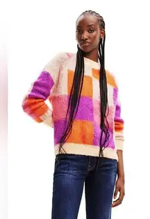 DESIGUAL Jucar Orange Pink Pullover Sweater Size Small