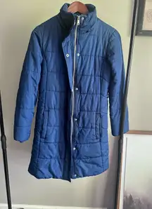 Banana Republic Down Puffer Jacket Size X Small Women’s Blue Long Winter Coat