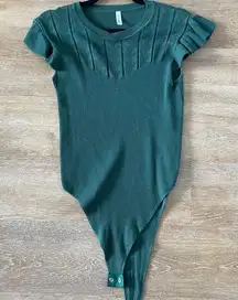 Teal bodysuit with ruffled sleeves size large