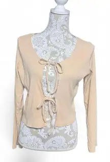 Urban Nation Tie Front Ribbed Tie Front Neutral Layering Cardigan Size Large