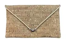 Chico’s Cork Clutch Envelope Purse With Chain Gold Trim Boho Evening Event