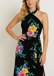 Lauren Ralph Lauren Floral Frenzy Halter Midi Dress Black Wedding Guest Resort