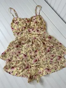 NWOT Blashe Floral Romper Yellow Ruffled Tiered Padded Size S