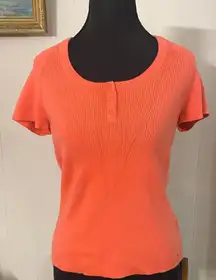 Tommy Hilfiger Ribbed Short Sleeve Pink Round Neck Snap Henley Sweater Shirt Med