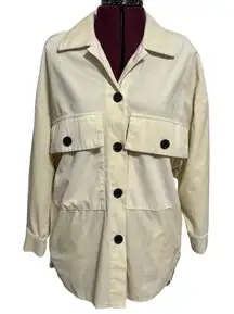 GOLD HINGE Oversized Corduroy Shacket Button Up Front Pocket Cream EUC XS