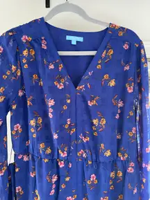 Women’s  Blue Floral 3/4 Sleeve Dress (with removable waist tie)