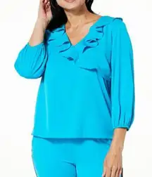 C Wonder Christian Siriano Black Ruffle Top 3/4 Sleeve Medium