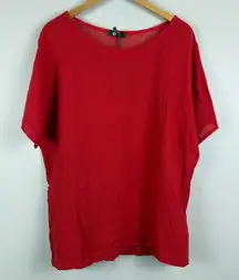 M Made In Italy Top Womens M Red Linen Blend Crochet Back Short Sleeve Relax NWT