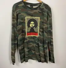 OBEY Afrocentric Camo Graphic Long Sleeve Shirt Power Equality Womens M