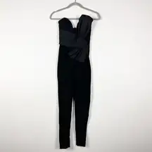 NEW Nasty Gal Bandeau Strapless Bow Tie Twist Full Length Jumpsuit Jumper Black 