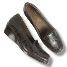 Aerosoles Womens Brown Crocodile Textured "Final Exam" Wedge Loafers Sz 7.5