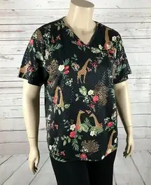 Vintage Animal Printed Short Sleeve V-Neck Top XLP