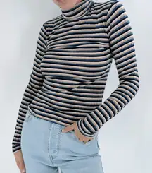 Madewell Striped Long Sleeve Turtleneck Top Black, Blue and Cream Size XS
