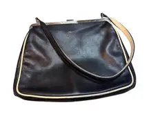 Furla Black Leather Kiss Lock Handbag Cream Trim