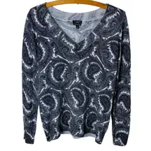 Talbots Women’s Sz Small V-Neck Sweater Pure Italian Merino Wool Paisley Print