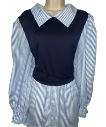 SHEIN Blue and White Striped Shirt