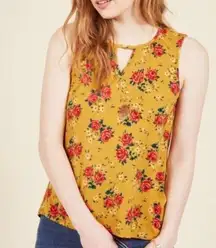 Modcloth  Floral Rose Mustard Yellow Tank Top