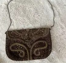 NWOT Brown Hand Beaded Mini Purse