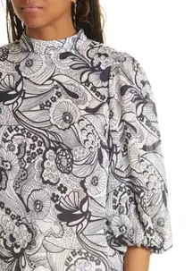 Ted Baker London Johsiie Stand Collar, Balloon Sleeve Blouse Black/White. Size M