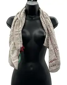 Maurices Gray,‎ White & Burgundy Floral Paisley Tassel Lightweight Scarf NEW