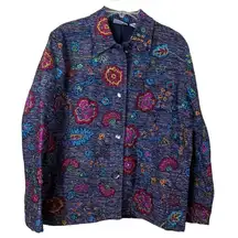 Vintage Chicos Design Silk Blend Embroidered Button Down Jacket Size 1 Medium
