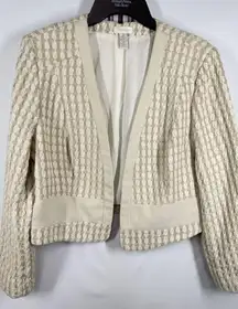 Chico’s Ecru Silver Tonal Tweed Long Sleeve Jacket Shrug size 2/Large 12