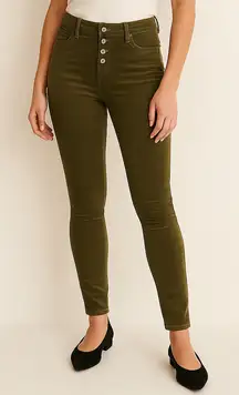 LOFT High Rise Skinny Corduroy Button Up Army Green Pants - size 00P