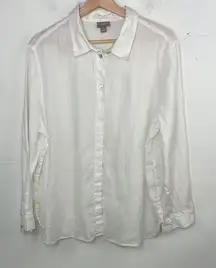 J. Jill Linen White Long Sleeve Blouse front Button Up size Large Petite