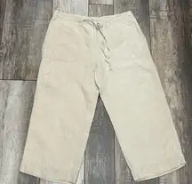 Linen Drawstring Capri Pants Beige Size 8 Petite