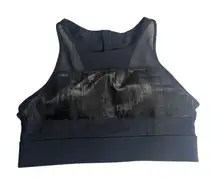 Zyia Size Large Sports Bra Metallic All Star Zip Back Mesh Black Gym Workout