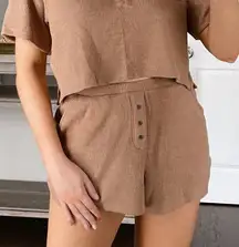 Abercrombie & Fitch Waffle Knit Shorts Size Large Tan Brown Cozy Lounge