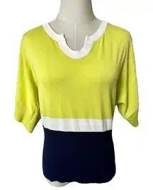 Cable & gauge yellow and blue short sleeved sweater
