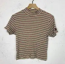 Calvin Klein  Y2K Striped Mock Neck Turtle Neck Short Sleeve Top Size Large