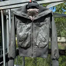 Ci Sono By Cavalini Faux Leather Gray Jacket Sz Medium Top Gun Bomber Style Zip