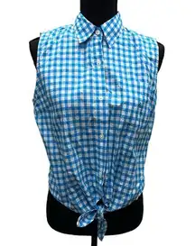 Lauren Ralph Lauren Size M Women’s Blue Check Collared Front Tie Sleeveless Top