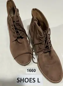 Womans Lucky Brand Drill Brown Leather Lace Up Stacked Heel Bootie 7.5 M