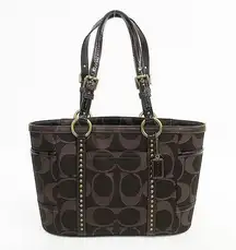 COACH Gallery Metallic Dark Chocolate Bronze Jacquard Signature Studded Tote