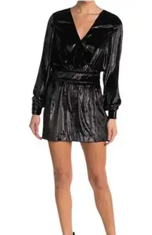 FRAME Dress Womens Size 8 Black Metallic Velvet Mini Party VNeck Long Sleeve