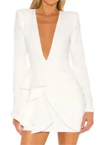 Michael Costello x REVOLVE NWT Women’s Size S Ivory Fena Plunge Neck Mini Dress